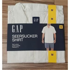 NEW‎ GAP Mens Seersucker Shirt - Size Medium Turtledove short sleeve